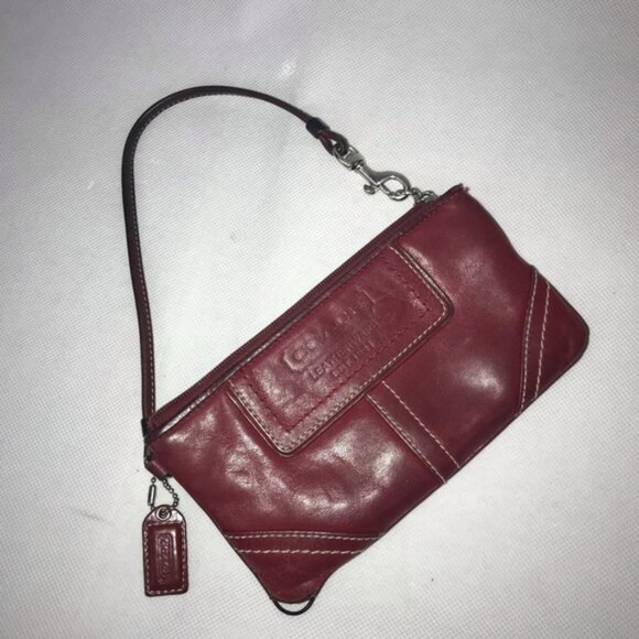 COACH Leather Deep Red Mini Purse Clutch Timeless Design - Picture 1 of 4